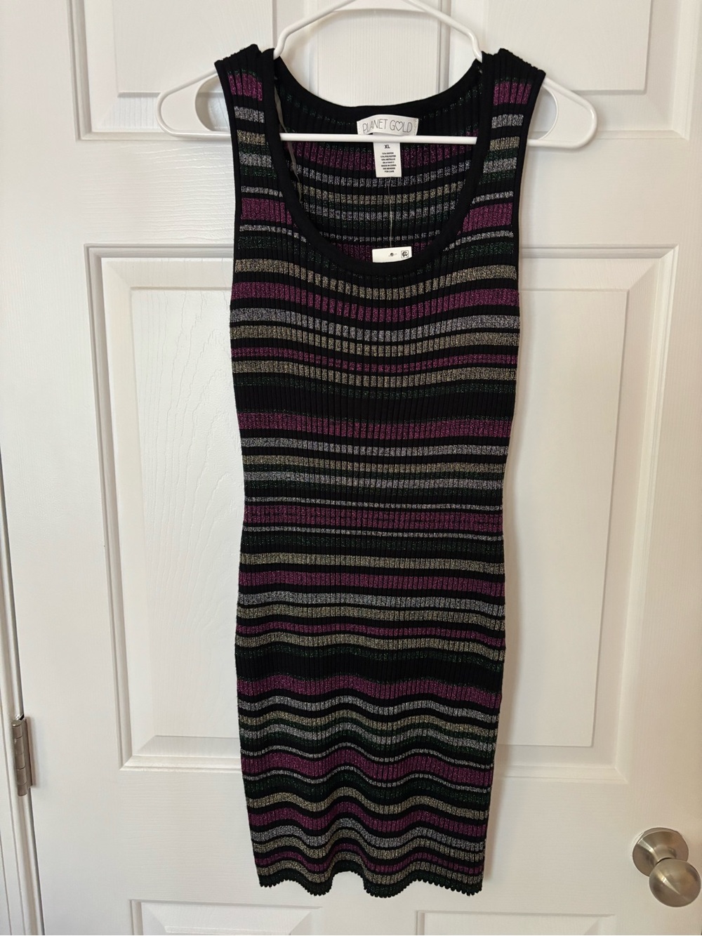 Planet Gold Black Striped V-Neck Knit Dress with Purple & Gray XL NWT